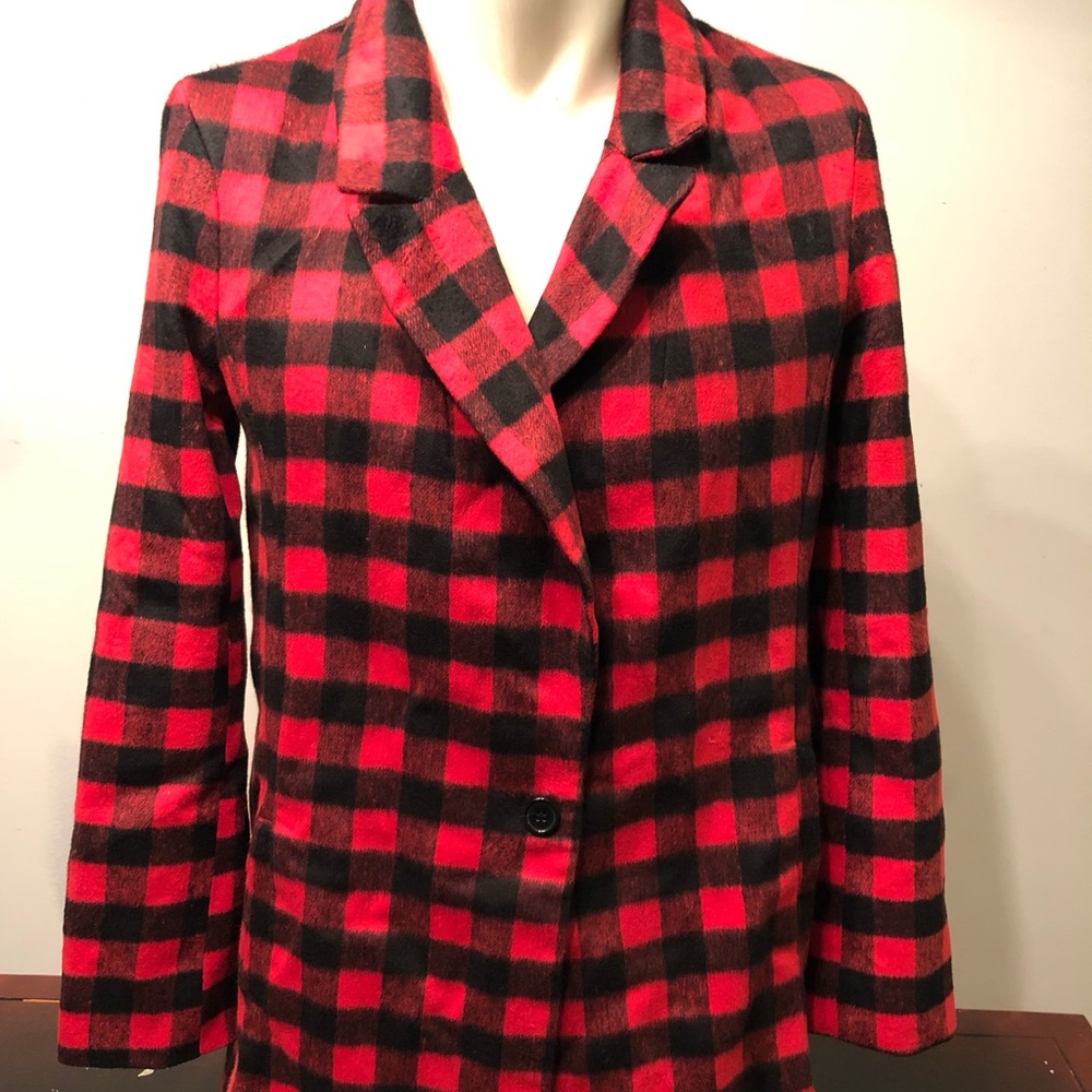 Long red a black flannel trench